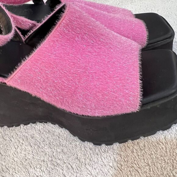 Delias Womens Pink Platform Wedge Sandals 11M Del21-155 Dolls Kill Fuzzy - Picture 10 of 13
